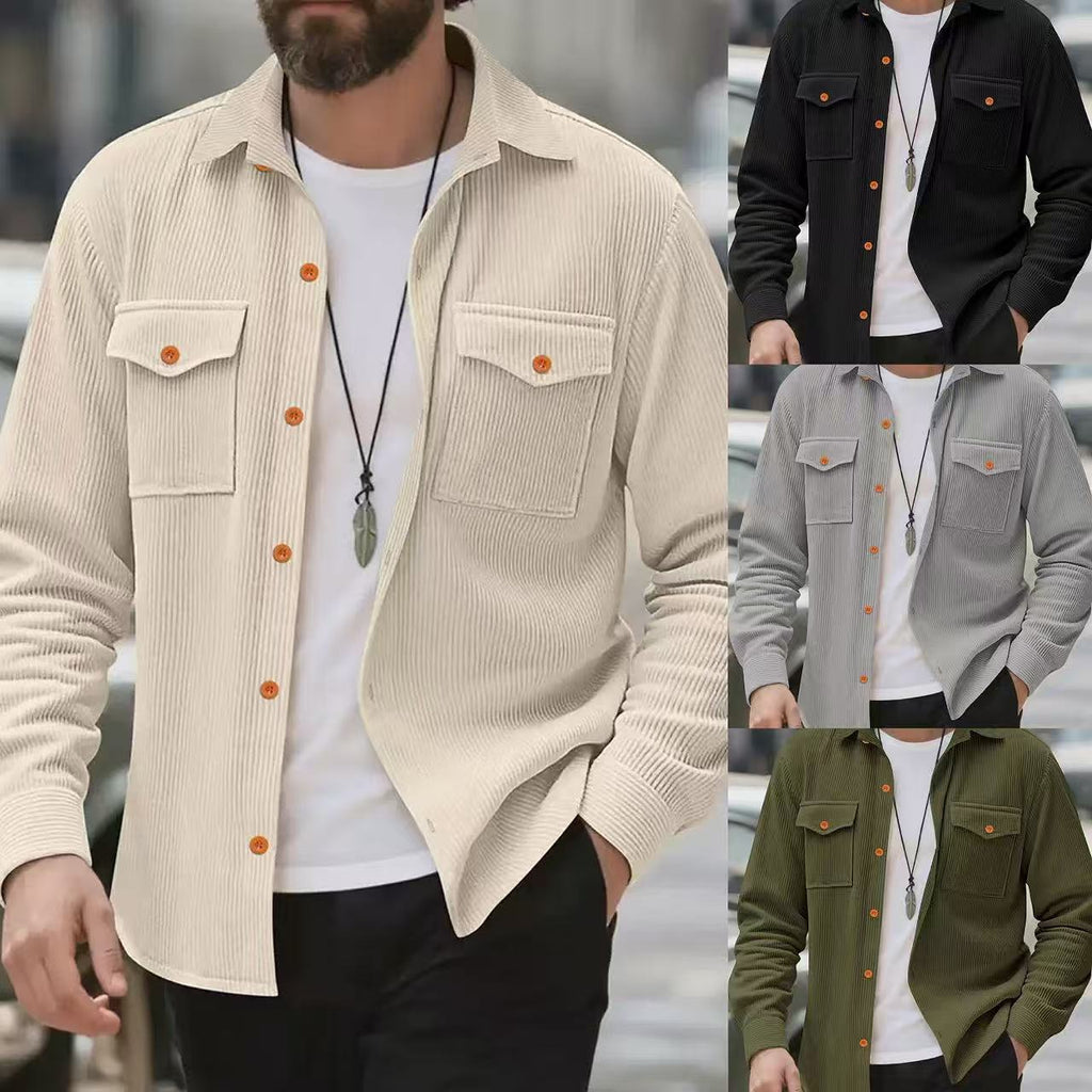 Men’s Fashionable Solid Color Corduroy Jacket – Casual All-Matching Lightweight Outerwear for Every