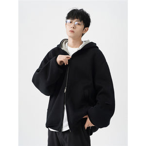 Men’s Double Zipper Hooded Sweater – Casual Loose-Fit Cardigan Jacket for Everyday Comfort