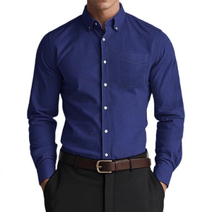 Men’s Oxford Pure Color Casual Loose Shirt – Soft Cotton Blend Cardigan Style Everyday Wear