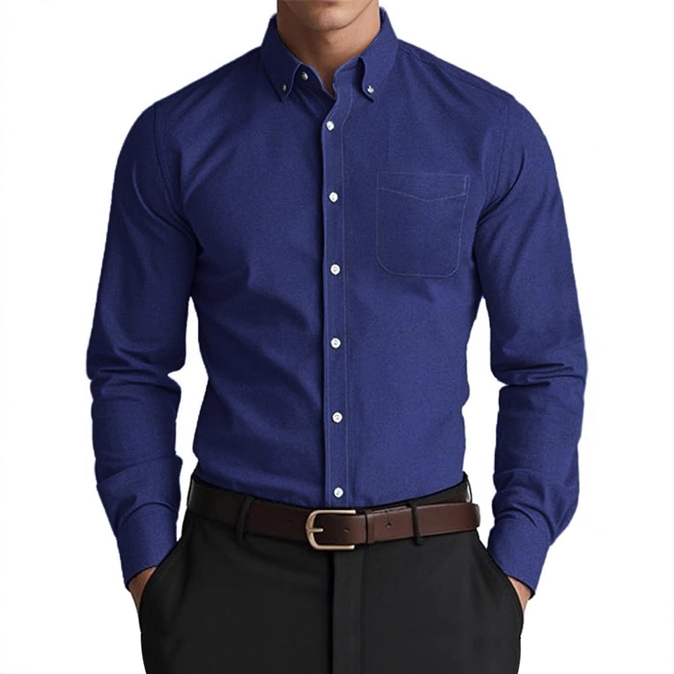 Men’s Oxford Pure Color Casual Loose Shirt – Soft Cotton Blend Cardigan Style Everyday Wear
