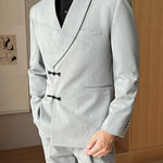 Men’s Retro Solid Color Two-Piece Suit Set – Slim Fit Light Business Outfit with Green Collar