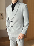 Men’s Retro Solid Color Two-Piece Suit Set – Slim Fit Light Business Outfit with Green Collar