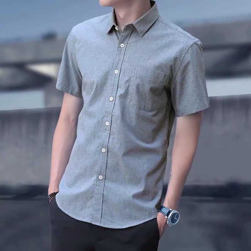 Trendy Handsome Summer Men’s Short Sleeve Shirt – Korean Style Cotton Blend Casual Top