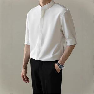 Men’s Thin Stand Collar Short Sleeve Shirt – Casual Lightweight Half Sleeve Summer Top