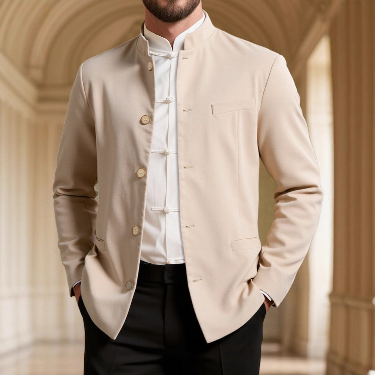 Men's Casual Stand Collar Western Coat Slim Fit | Stylish Long Sleeve Outerwear for Everyday Fashion