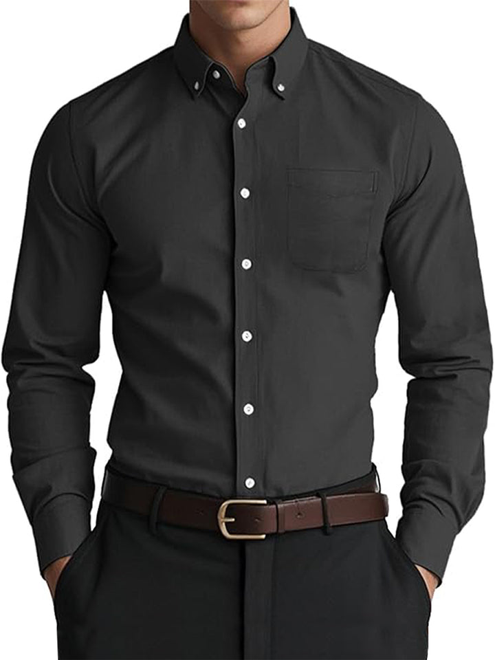 Men’s Oxford Pure Color Casual Loose Shirt – Soft Cotton Blend Cardigan Style Everyday Wear