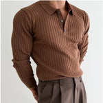 Men’s Slim Fit Lapel Button Polo Shirt – Solid & Striped Knitted Long Sleeve Casual Top