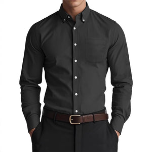 Men’s Oxford Pure Color Casual Loose Shirt – Soft Cotton Blend Cardigan Style Everyday Wear