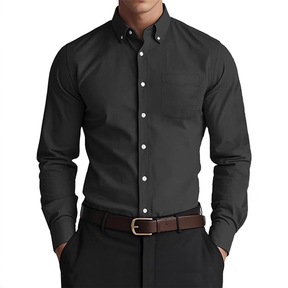 Men’s Oxford Pure Color Casual Loose Shirt – Soft Cotton Blend Cardigan Style Everyday Wear