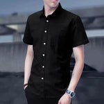 Trendy Handsome Summer Men’s Short Sleeve Shirt – Korean Style Cotton Blend Casual Top