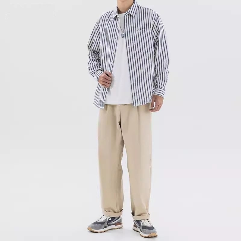 Men’s Loose Retro Striped Shirt – Trendy All-Match Casual Cardigan Style Top for Teens