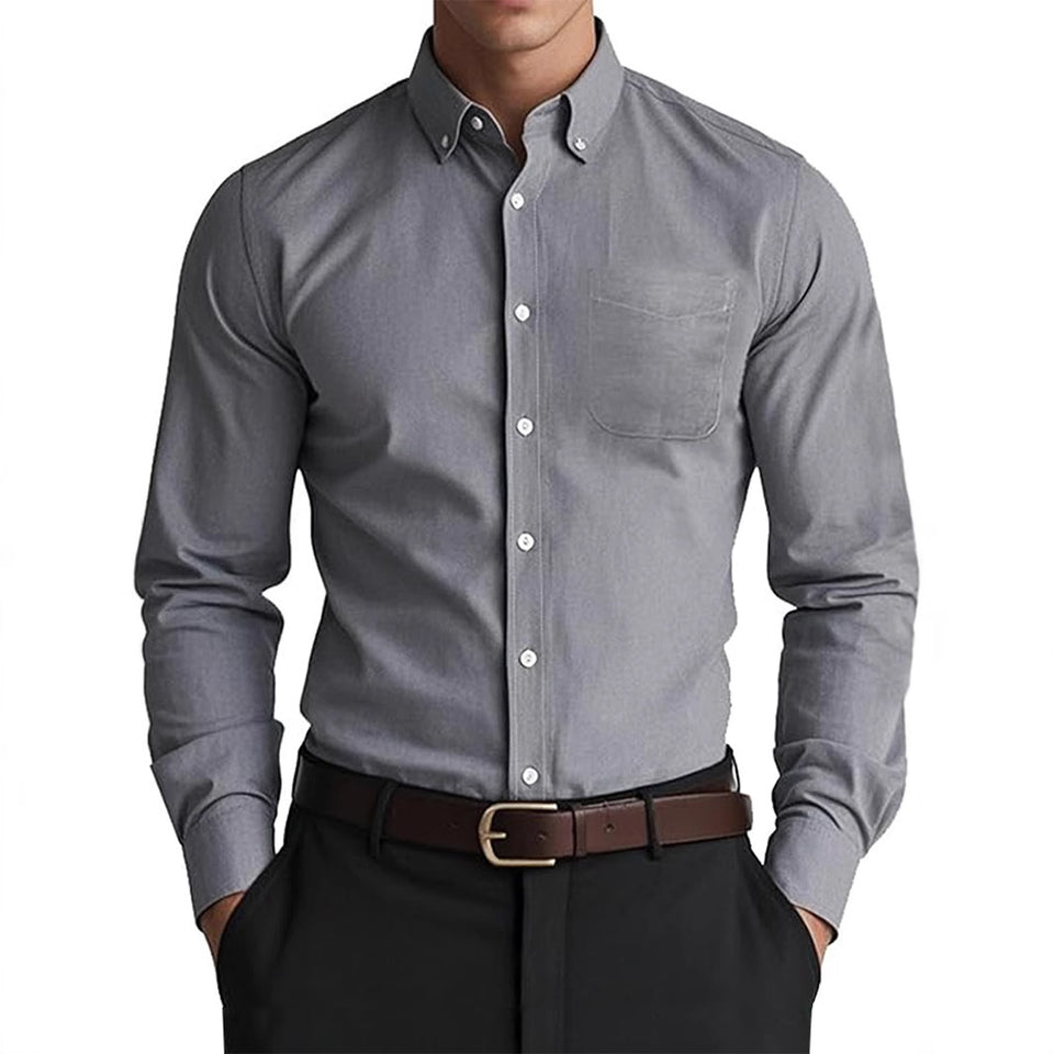Men’s Oxford Pure Color Casual Loose Shirt – Soft Cotton Blend Cardigan Style Everyday Wear
