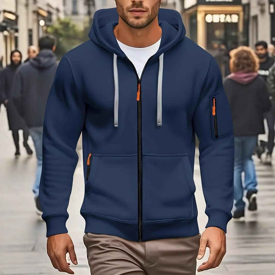 Men’s Zipper Hooded Sweatshirt – Casual Sports Cardigan Coat with Wool Lining | Dashingpoint