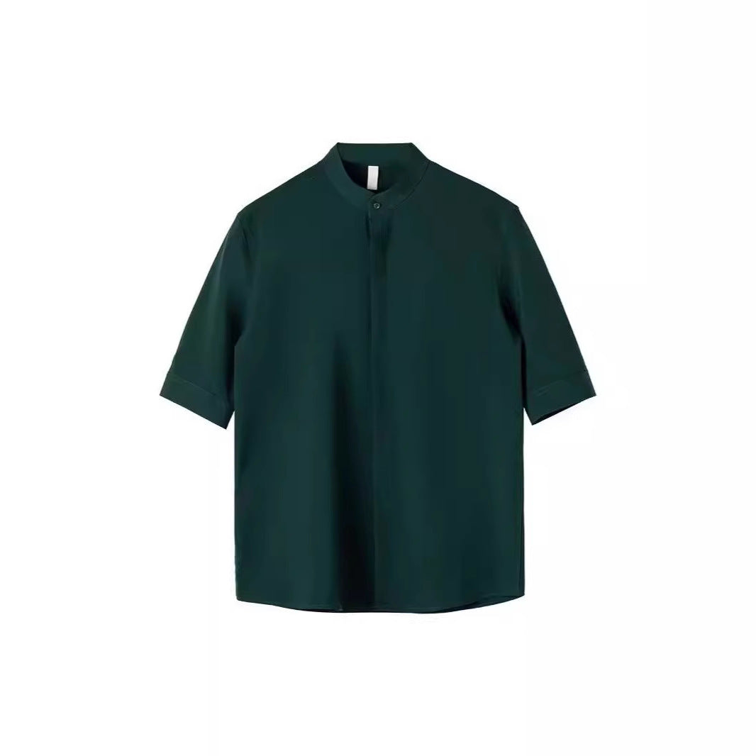 Men’s Thin Stand Collar Short Sleeve Shirt – Casual Lightweight Half Sleeve Summer Top