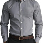 Men’s Oxford Pure Color Casual Loose Shirt – Soft Cotton Blend Cardigan Style Everyday Wear