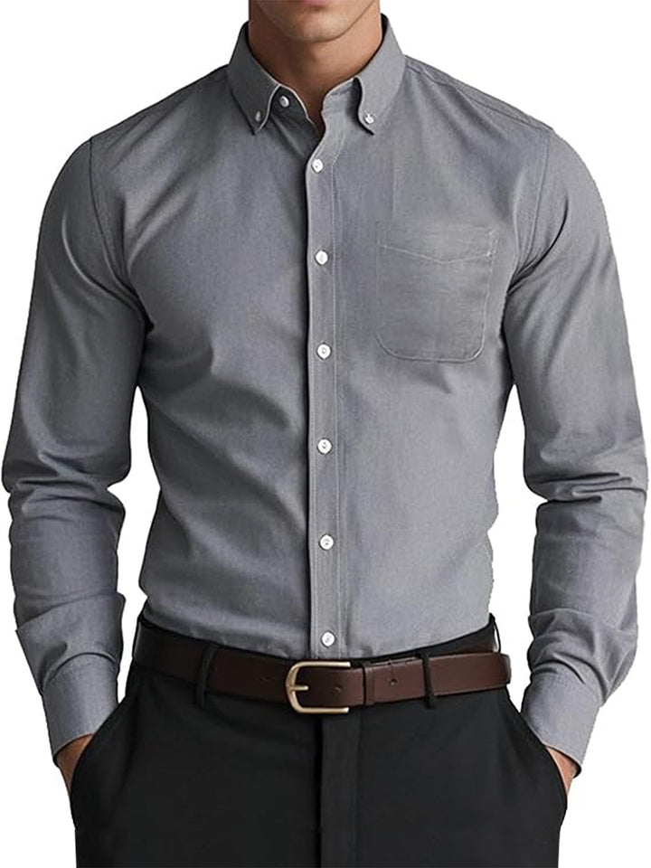Men’s Oxford Pure Color Casual Loose Shirt – Soft Cotton Blend Cardigan Style Everyday Wear