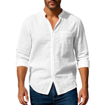 Men’s Long Sleeve Stand Collar Linen Shirt | Casual Button-Up with Pockets – Lightweight & Stylish