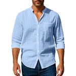 Men’s Long Sleeve Stand Collar Linen Shirt | Casual Button-Up with Pockets – Lightweight & Stylish