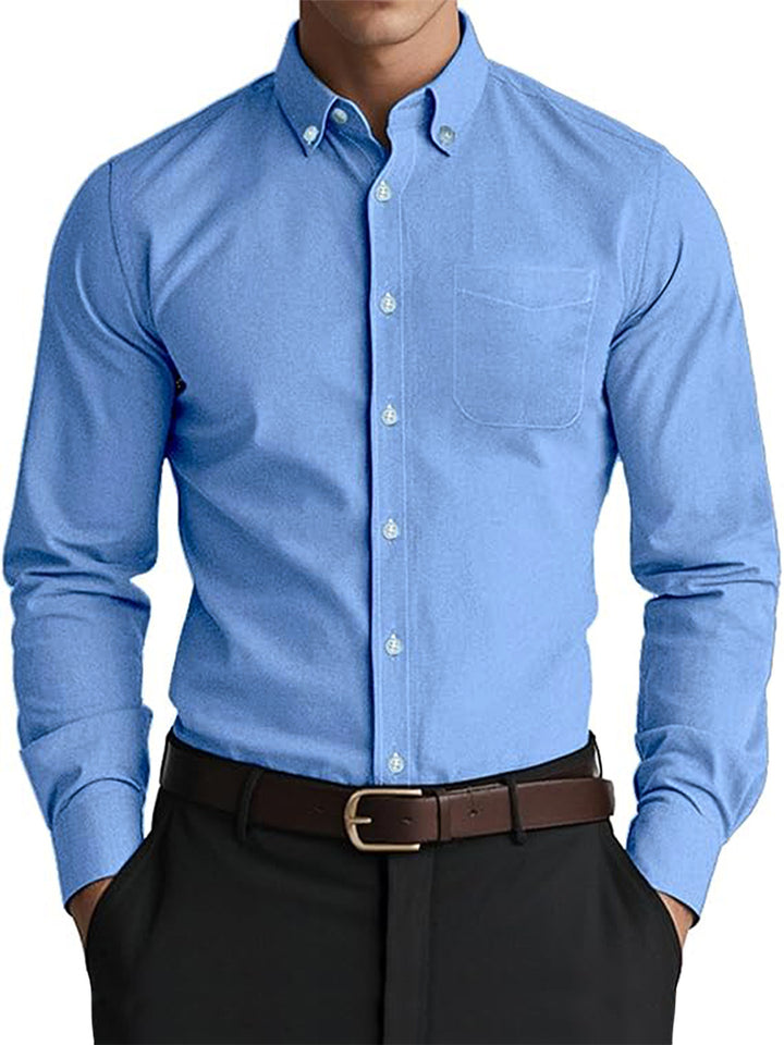 Men’s Oxford Pure Color Casual Loose Shirt – Soft Cotton Blend Cardigan Style Everyday Wear