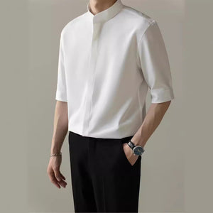 Men’s Thin Stand Collar Short Sleeve Shirt – Casual Lightweight Half Sleeve Summer Top