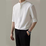 Men’s Thin Stand Collar Short Sleeve Shirt – Casual Lightweight Half Sleeve Summer Top