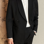 Men’s Retro Solid Color Two-Piece Suit Set – Slim Fit Light Business Outfit with Green Collar