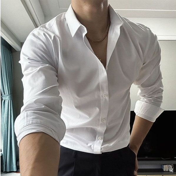 Men’s Loose Lace-Up Long Sleeve Shirt – Casual Silk-Linen Blend Solid Color Top for Teens & Adults