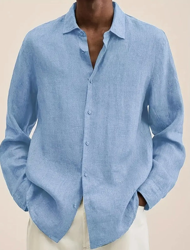 New Solid Color Long Sleeve Stand Collar Shirt for Men – Casual & Stylish Everyday Wear