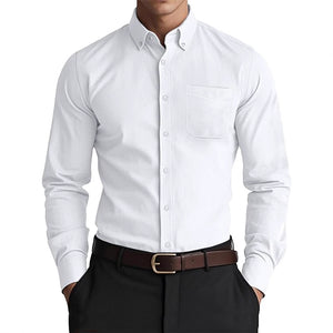 Men’s Oxford Pure Color Casual Loose Shirt – Soft Cotton Blend Cardigan Style Everyday Wear
