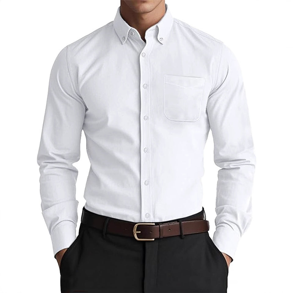 Men’s Oxford Pure Color Casual Loose Shirt – Soft Cotton Blend Cardigan Style Everyday Wear
