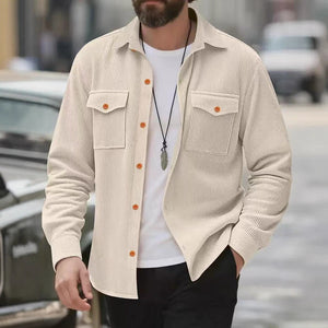 Men’s Fashionable Solid Color Corduroy Jacket – Casual All-Matching Lightweight Outerwear for Every