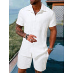 Men’s Solid Color Shirt & Shorts Two-Piece Set – Casual Knitwear Outfit for All Seasons