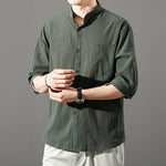 Men’s Cotton Linen Loose Short Sleeve Shirt – Summer Lightweight Casual Trendy Top