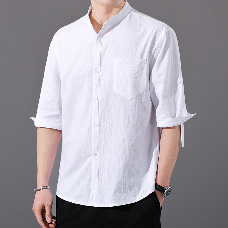 Men’s Cotton Linen Loose Short Sleeve Shirt – Summer Lightweight Casual Trendy Top