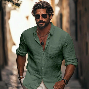 Men’s Lapel Long Sleeve Breathable Casual Shirt – Chinese Pocket Design for Spring & Autumn  Meta Description (≤160 characters):