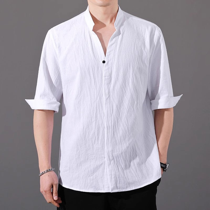 Men’s Cotton Linen Loose Short Sleeve Shirt – Summer Lightweight Casual Trendy Top