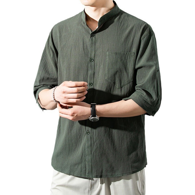 Men’s Cotton Linen Loose Short Sleeve Shirt – Summer Lightweight Casual Trendy Top