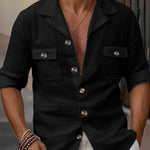 Men’s Linen Tailored Collar Casual Shirt – Spring & Autumn Button Pocket Fashion Top