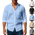 Men’s Long Sleeve Stand Collar Linen Shirt | Casual Button-Up with Pockets – Lightweight & Stylish