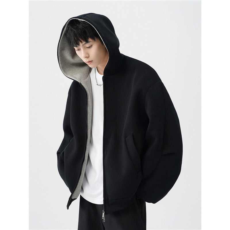 Men’s Double Zipper Hooded Sweater – Casual Loose-Fit Cardigan Jacket for Everyday Comfort