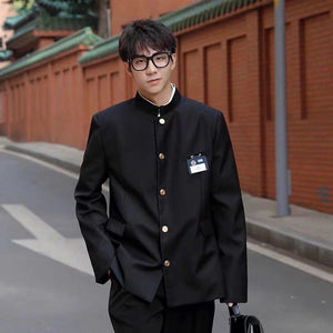 Men’s Zhongshan Japanese School Uniform Suit – Youth Street Style Two & Three-Piece Outfit