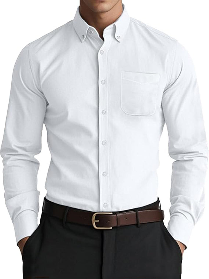 Men’s Oxford Pure Color Casual Loose Shirt – Soft Cotton Blend Cardigan Style Everyday Wear