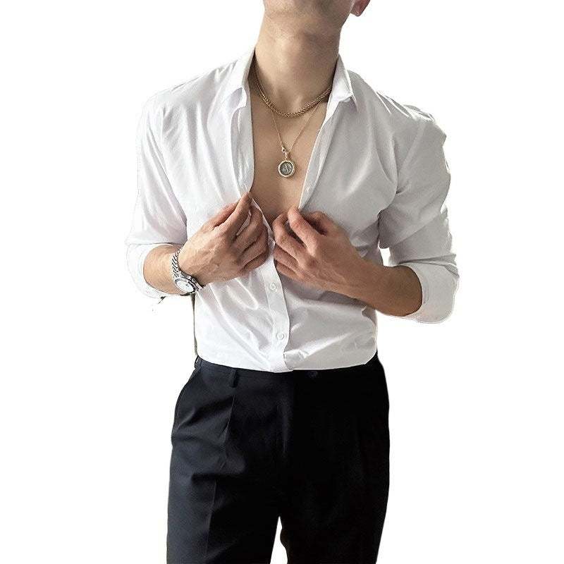 Men’s Loose Lace-Up Long Sleeve Shirt – Casual Silk-Linen Blend Solid Color Top for Teens & Adults