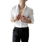 Men’s Loose Lace-Up Long Sleeve Shirt – Casual Silk-Linen Blend Solid Color Top for Teens & Adults