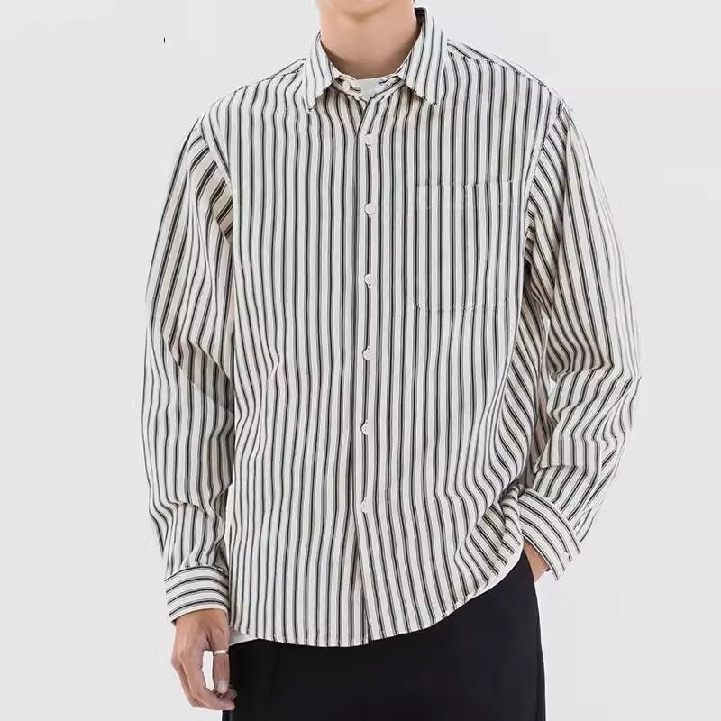 Men’s Loose Retro Striped Shirt – Trendy All-Match Casual Cardigan Style Top for Teens