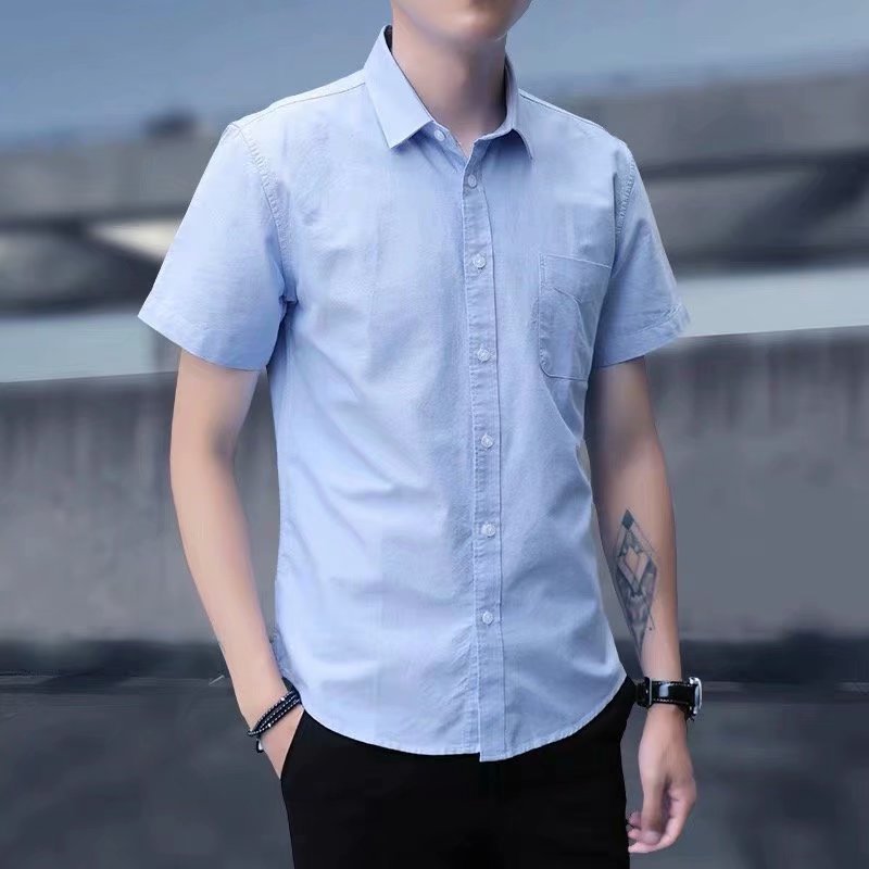 Trendy Handsome Summer Men’s Short Sleeve Shirt – Korean Style Cotton Blend Casual Top