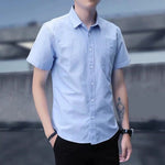 Trendy Handsome Summer Men’s Short Sleeve Shirt – Korean Style Cotton Blend Casual Top