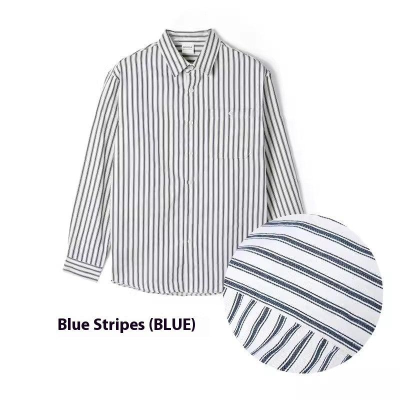 Men’s Loose Retro Striped Shirt – Trendy All-Match Casual Cardigan Style Top for Teens