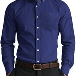 Men’s Oxford Pure Color Casual Loose Shirt – Soft Cotton Blend Cardigan Style Everyday Wear