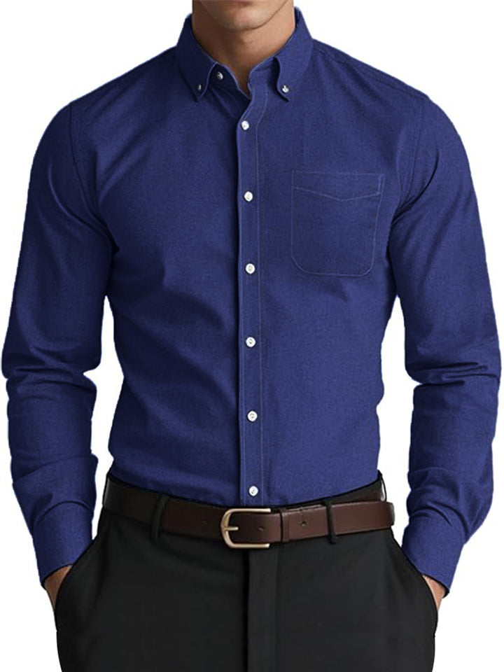 Men’s Oxford Pure Color Casual Loose Shirt – Soft Cotton Blend Cardigan Style Everyday Wear